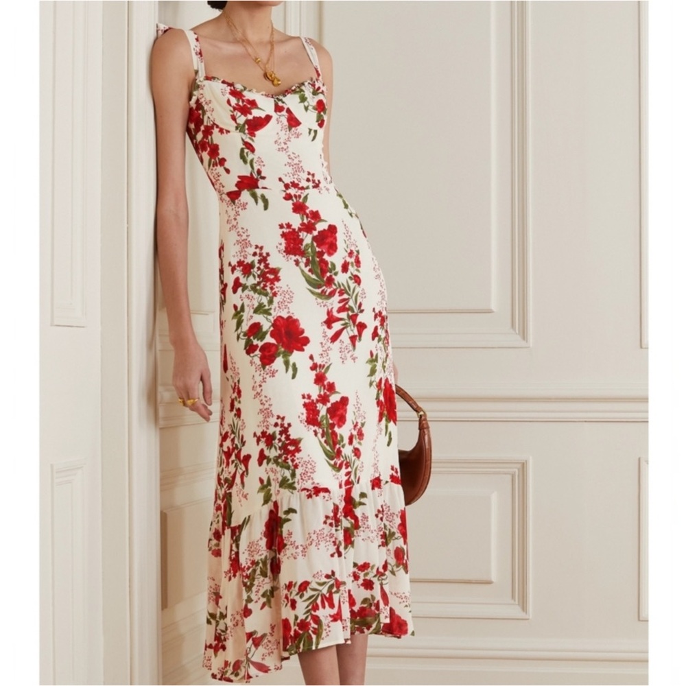 Reformation Nikita Red and White Floral Dress